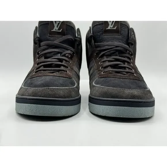 RARE!!! LOUIS VUITTON Tribe Blue Brown Suede Nubuck High Top Sneakers Sz LV 6.5